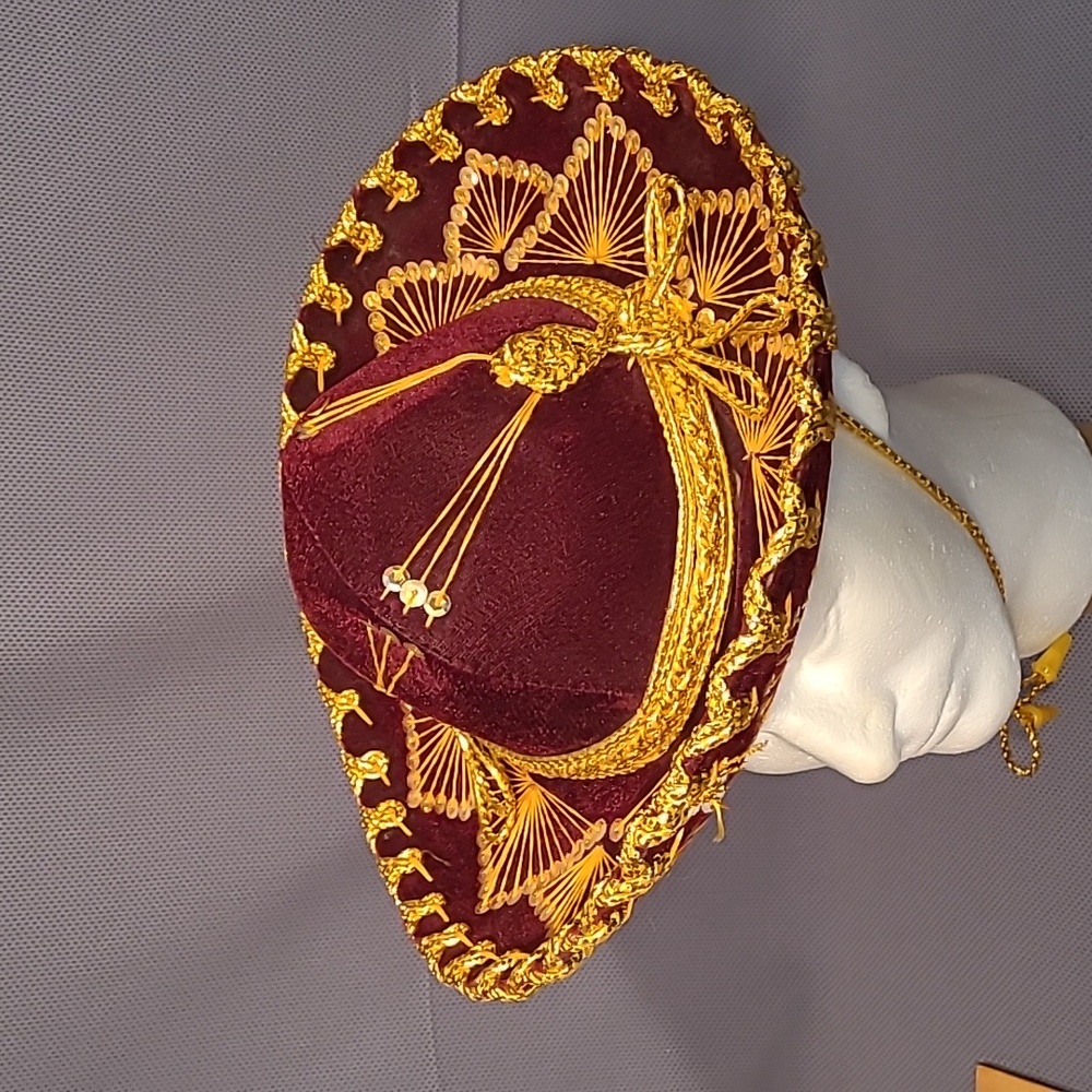 Youth Salazar Yepez Mexico Velvet Maroon Gold Trim Hat